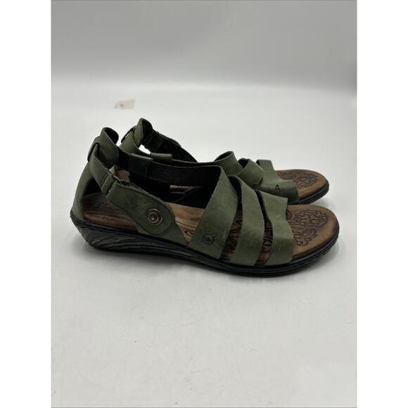 BORN Kates GREEN leather open toe strap sandals wedge heels women Size 8 EU 39 - Picture 3 of 10